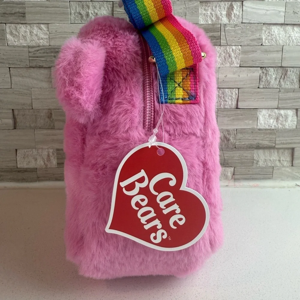 NEW Care Bear‎ Pink Plush Crossbody Bag With Rainbow Strap